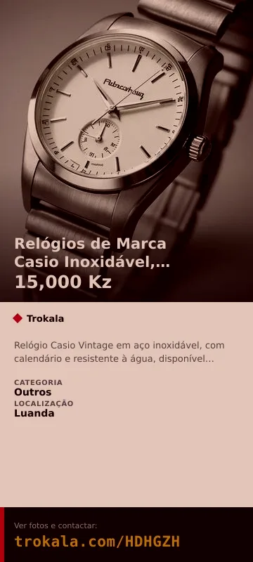 Cartão do anúncio: Relógios de Marca Casio Inoxidável, prova de água.