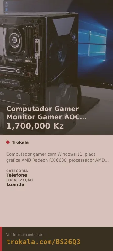 Cartão do anúncio: Computador Gamer Monitor Gamer AOC 240HZ
