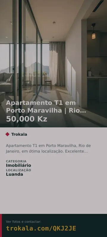 Cartão do anúncio: Apartamento T1 em Porto Maravilha | Rio da Janeiro