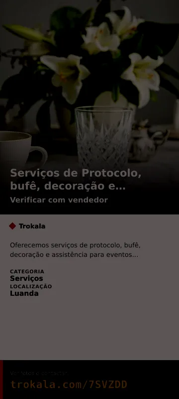 Cartão do anúncio: Serviços de Protocolo, bufê, decoração e assistência a eventos corporativos.
