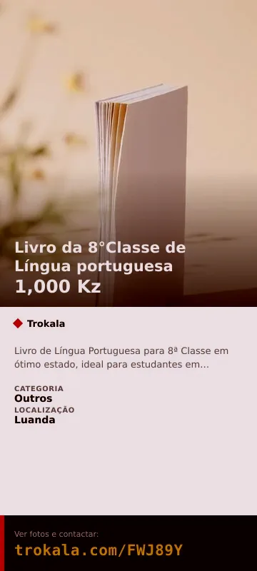 Cartão do anúncio: Livro da 8°Classe de Língua portuguesa