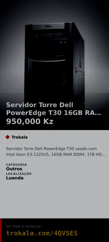 Cartão do anúncio: Servidor Torre Dell PowerEdge T30 16GB RAM 1TB HDD