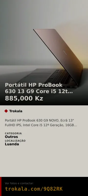 Cartão do anúncio: Portátil HP ProBook 630 13 G9 Core i5 12th 16GB 512GB NOVO