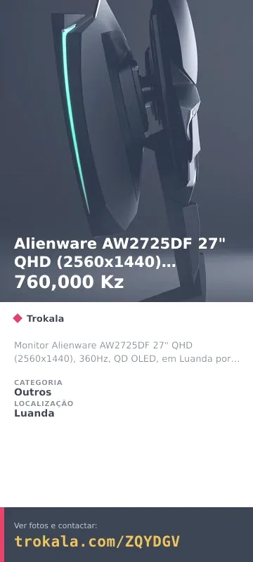 Cartão do anúncio: Alienware AW2725DF 27" QHD (2560x1440) Monitor Gaming, 360Hz, QD OLED