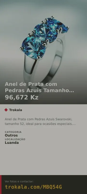 Cartão do anúncio: Anel de Prata com Pedras Azuis Tamanho 52 - Swarovski