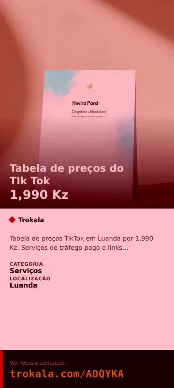 Cartão do anúncio: Tabela de preços do TIk Tok