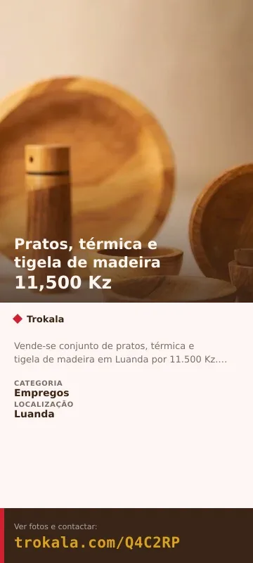 Cartão do anúncio: Pratos, térmica e tigela de madeira