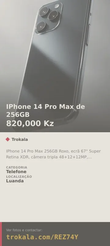 Cartão do anúncio: IPhone 14 Pro Max de 256GB