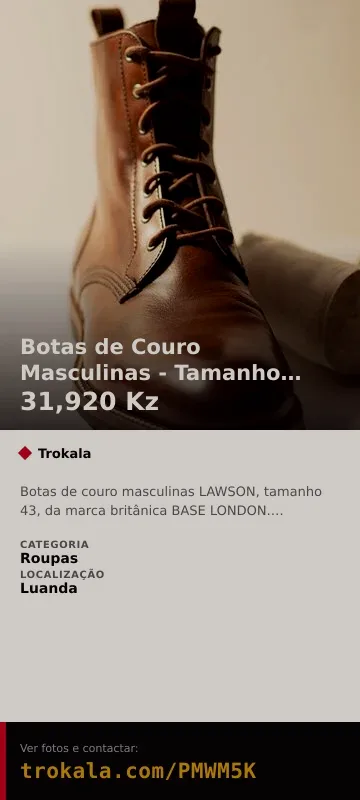 Cartão do anúncio: Botas de Couro Masculinas - Tamanho 43 - BASE LONDON LAWSON