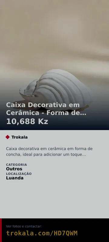 Cartão do anúncio: Caixa Decorativa em Cerâmica - Forma de Concha