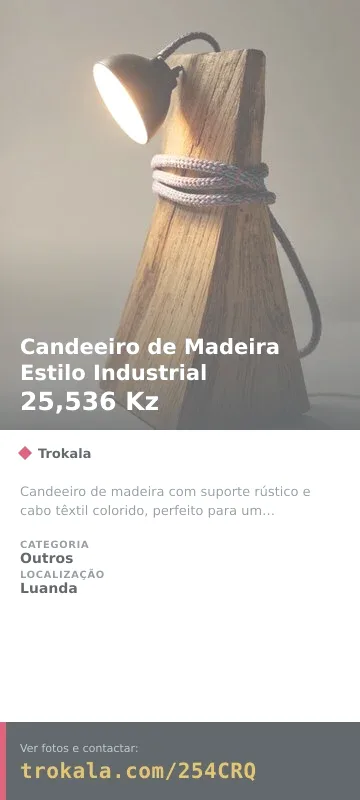 Cartão do anúncio: Candeeiro de Madeira Estilo Industrial