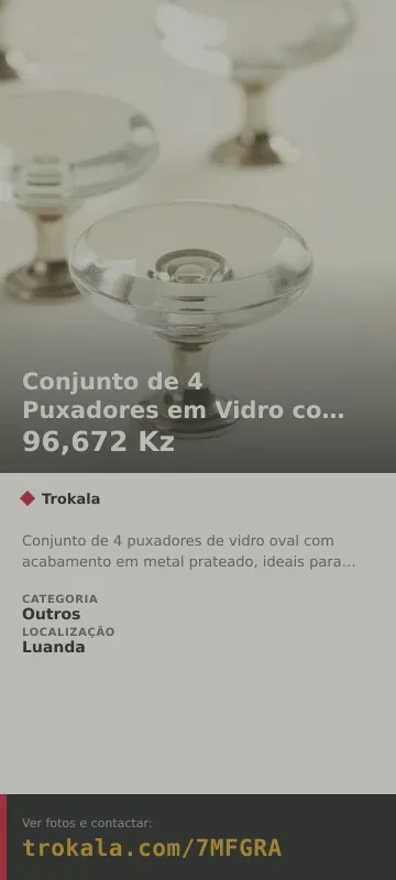 Cartão do anúncio: Conjunto de 4 Puxadores em Vidro com Metal Prateado Oval
