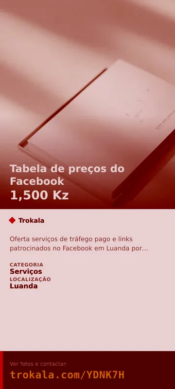 Cartão do anúncio: Tabela de preços do Facebook