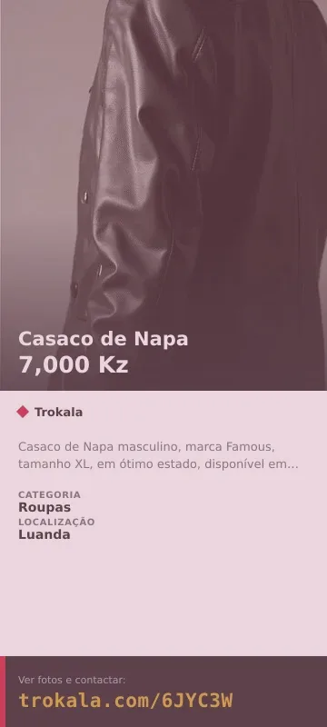 Cartão do anúncio: Casaco de Napa