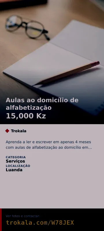 Cartão do anúncio: Aulas ao domicílio de alfabetização