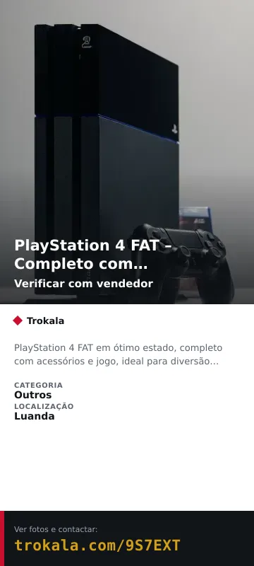 Cartão do anúncio: PlayStation 4 FAT – Completo com Acessórios e Jogo