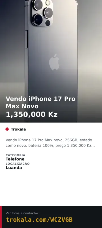 Cartão do anúncio: Vendo iPhone 17 Pro Max Novo