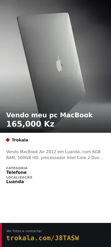 Cartão do anúncio: Vendo meu pc MacBook