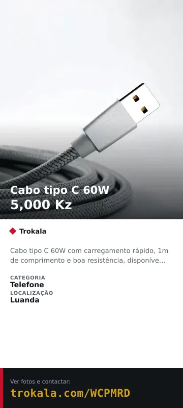 Cartão do anúncio: Cabo tipo C 60W