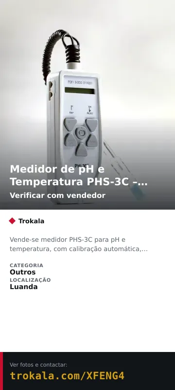Cartão do anúncio: Medidor de pH e Temperatura PHS-3C – Calibração Automática